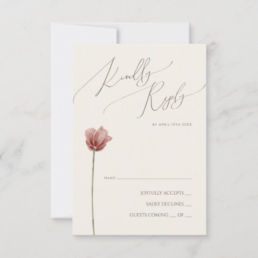 Eenvoudige Wildflower | Beige RSVP-kaart RSVP Kaartje (Voorkant)