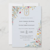 Eenvoudige Wildflower Blauw Bruiloft Monogram Foto Kaart (Voorkant)