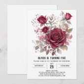 Eenvoudige Wildflower Bourgondië Bloemen Verjaarda Kaart (Voorkant / Achterkant)