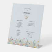 Eenvoudige Wildflower Dusty Blue Bruiloft Drinken  Reclamebord Met Voetstuk (Voorkant)