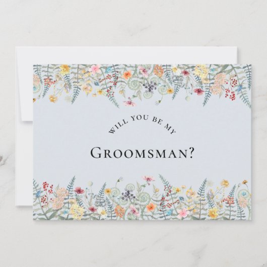 Eenvoudige Wildflower Dusty Blue Groomsman Voorste Kaart (Voorkant)
