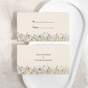 Eenvoudige Wildflower Fern Beige Weddenflat Plaatskaartje