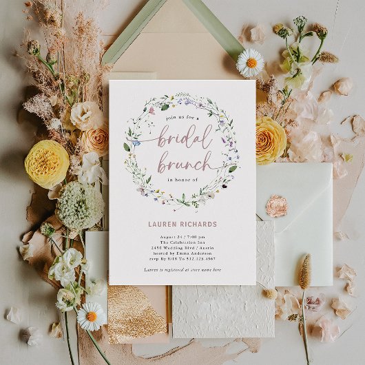Eenvoudige Wildflower krans | Bruidsbrunch Kaart