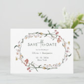 Eenvoudige Wildflower Minimal Bruiloft Save The Da Kaart (Staand voorkant)
