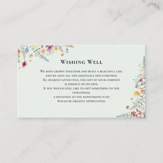 Eenvoudige Wildflower Mint Groene Bruiloft Wishing Informatiekaartje (Voorkant)