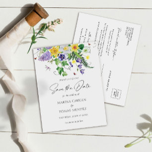 Eenvoudige Wildflower Sla de datum op Aankondigingskaart