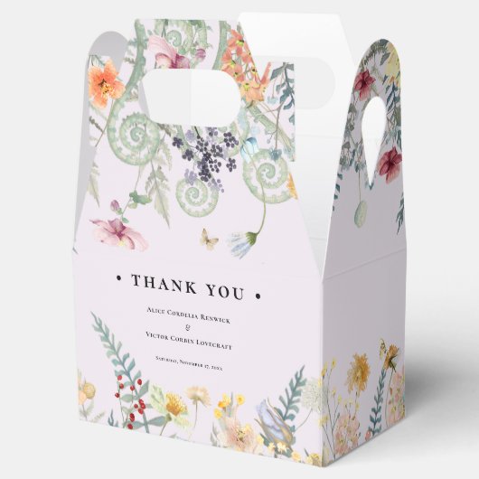 Eenvoudige Wildflower Varen Lavendel Bruiloft Bedankdoosjes (Geopend)