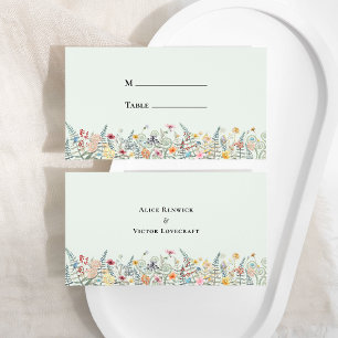 Eenvoudige Wildflower Varen Mint Groen Bruiloft Fl Plaatskaartje