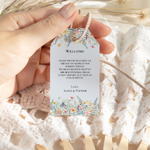 Eenvoudige Wildflower Varen Stoffig Blauw Bruiloft Cadeaulabel