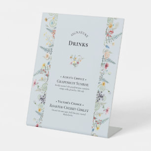 Eenvoudige Wildflower Varen Stoffig Blauw Signatur Reclamebord Met Voetstuk