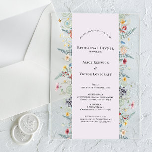 Eenvoudige Wildflower Varens Lavendel Oefen Diner Acryl Uitnodigingen