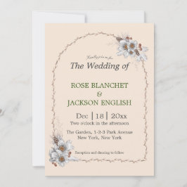 Eenvoudige winter bruiloft witte bloemen kaart
