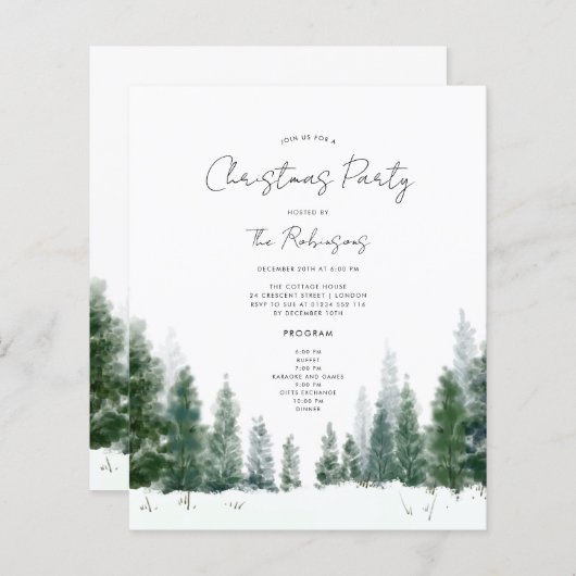 Eenvoudige Winter Kerstfeest Uitnodigen Programma  (Voorkant / Achterkant)