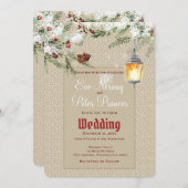 Eenvoudige winter met lantaarns en groene bruiloft aankondiging (Voorkant / Achterkant)
