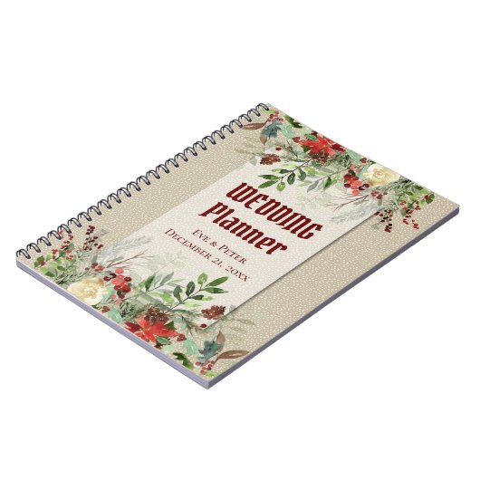 Eenvoudige winterkerstgrensWedding Planner Notitieboek (Linkerzijde)
