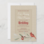 Eenvoudige wintertrouw met kardinaal en groen aankondiging (Voorkant)