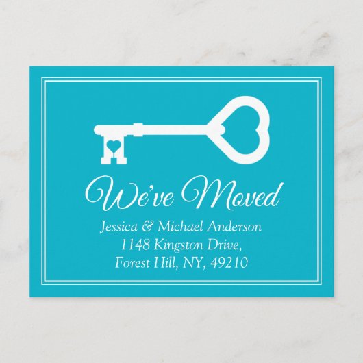 Eenvoudige Wit Blauw Minimale Sleutel Verhuisaanko Aankondigingskaart (Voorkant)