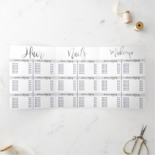 Eenvoudige Wit Zilveren Logo Salon Spa prijslijst Drieluik Uitnodiging