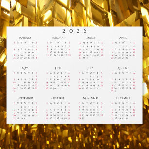 Eenvoudige Witte 2026 Jaarlijkse Kalender Magneet