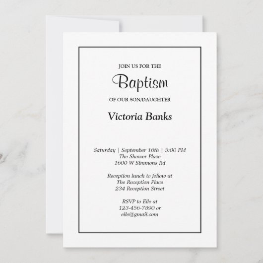 Eenvoudige, witte, baptisme uitnodiging (Voorkant)