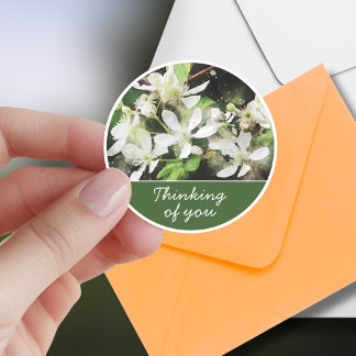 Eenvoudige Witte Bloem Aquarel Denken Aan Jou Ronde Sticker