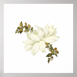 Eenvoudige Witte Bloem en Blad Poster