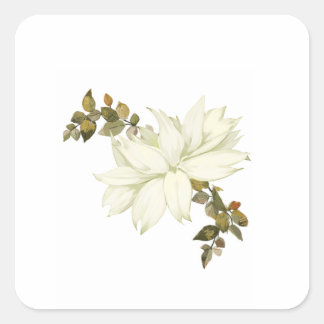 Eenvoudige Witte Bloem en Blad Vierkante Sticker