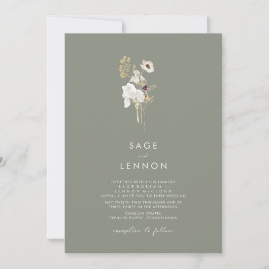 Eenvoudige witte bloem | Sage Green Wedding Kaart (Voorkant)