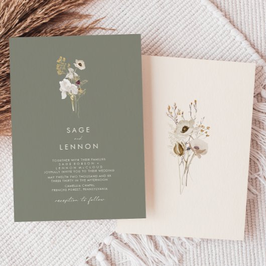 Eenvoudige witte bloem | Sage Green Wedding Kaart