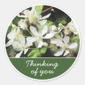 Eenvoudige Witte Bloem Waterverf Denk Aan Jou Ronde Sticker (Voorkant)