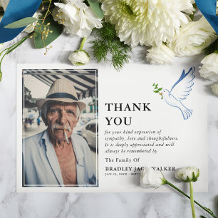 Eenvoudige witte duif foto begrafenis sympathie bedankkaart