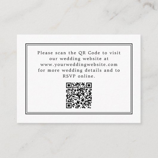 Eenvoudige Witte Elegante Huwelijksdetails QR Code Informatiekaartje (Voorkant)