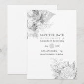 Eenvoudige witte en zilveren vintage rozen trouwda save the date (Voorkant / Achterkant)