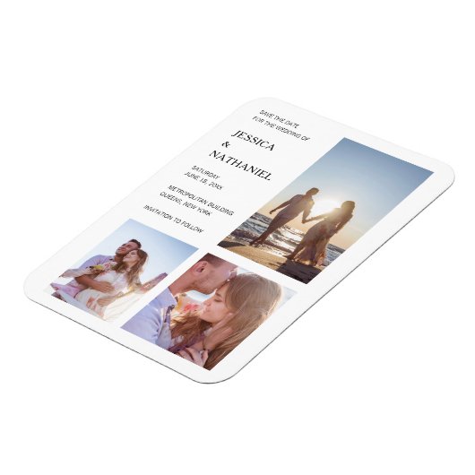 Eenvoudige Witte Fotocollage Moderne bruiloft Magneet (Linkerzijde)