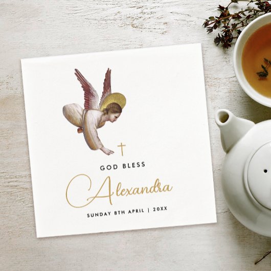 Eenvoudige Witte Gouden Engel Zegen Doop Kalligraf Servet