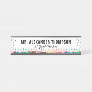 Eenvoudige witte harten Crayon School leraar opvoe Bureau Naambordje