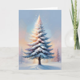 Eenvoudige witte kerstpijnboom op een zonnige dag feestdagen kaart