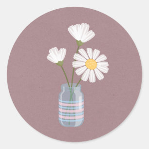 Eenvoudige witte margrieten in een Mason Jar-boeke Ronde Sticker