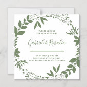 Eenvoudige witte & olijfgroene krans Elegante brui Magnetische Uitnodiging (Voorkant)