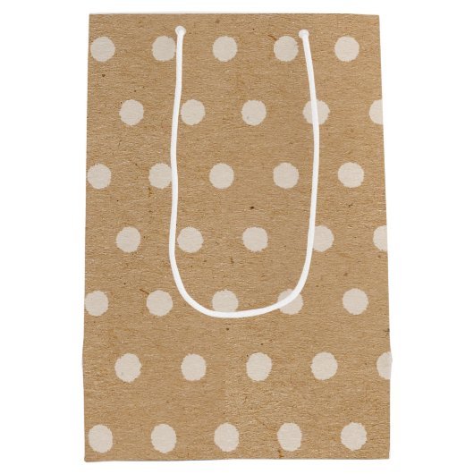 Eenvoudige witte Stippen op Faux Rustic Brown Kraf Medium Cadeauzakje (Achterkant)