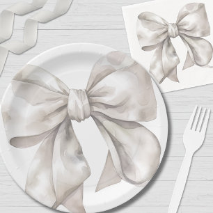 Eenvoudige Witte Strik Baby Shower Papieren Bordje