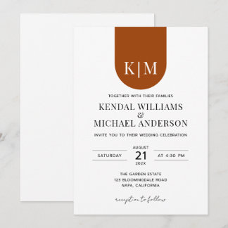 Eenvoudige witte terracotta elegante monogram trou kaart