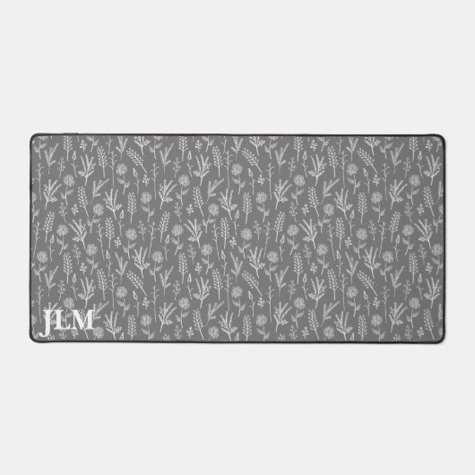 Eenvoudige witte twijgen op grijs monogram bureaumat (Voorkant)