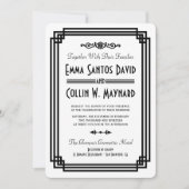 Eenvoudige witte & zwarte Art Deco bruiloft uitnod Kaart (Voorkant)