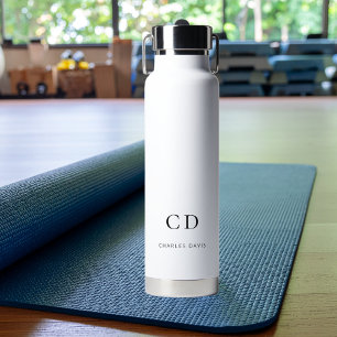 Eenvoudige witte zwarte monogram initiaal naam waterfles