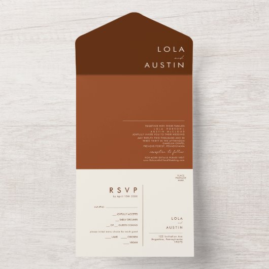 Eenvoudige woestijn | Donkere kaneel en terracotta All In One Uitnodiging (Binnen)