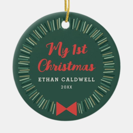 Eenvoudige Wreate Eerste Kerstversiering - Groen Keramisch Ornament (Voorkant)