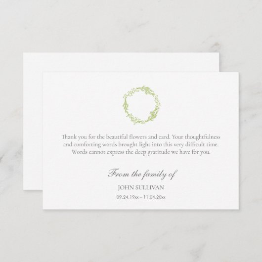 Eenvoudige Wreatshandtekening Funeral Dank u Bedankkaart (Voorkant / Achterkant)
