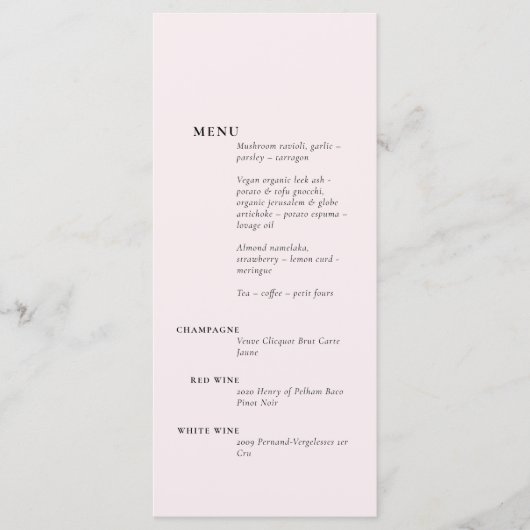 Eenvoudige zachte blos Elegante Romantische Solid  Menu (Voorkant)