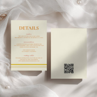 Eenvoudige zachte boter gele trouwdetails QR-code Informatiekaartje